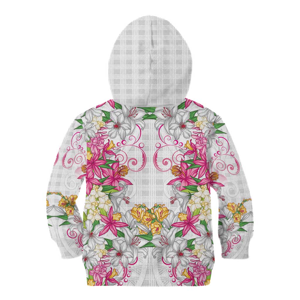 Hawaii Palaka Kid Hoodie White Tribal Pattern With Tropical Flowers LT05 - Polynesian Pride