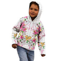 Hawaii Palaka Kid Hoodie White Tribal Pattern With Tropical Flowers LT05 - Polynesian Pride