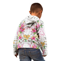 Hawaii Palaka Kid Hoodie White Tribal Pattern With Tropical Flowers LT05 - Polynesian Pride