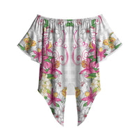 Hawaii Palaka Off Shoulder Wrap Waist Top White Tribal Pattern With Tropical Flowers LT05 White - Polynesian Pride