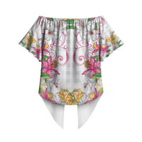 Hawaii Palaka Off Shoulder Wrap Waist Top White Tribal Pattern With Tropical Flowers LT05 - Polynesian Pride