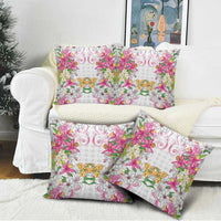 Hawaii Palaka Pillow Cover White Tribal Pattern With Tropical Flowers - Polynesian Pride