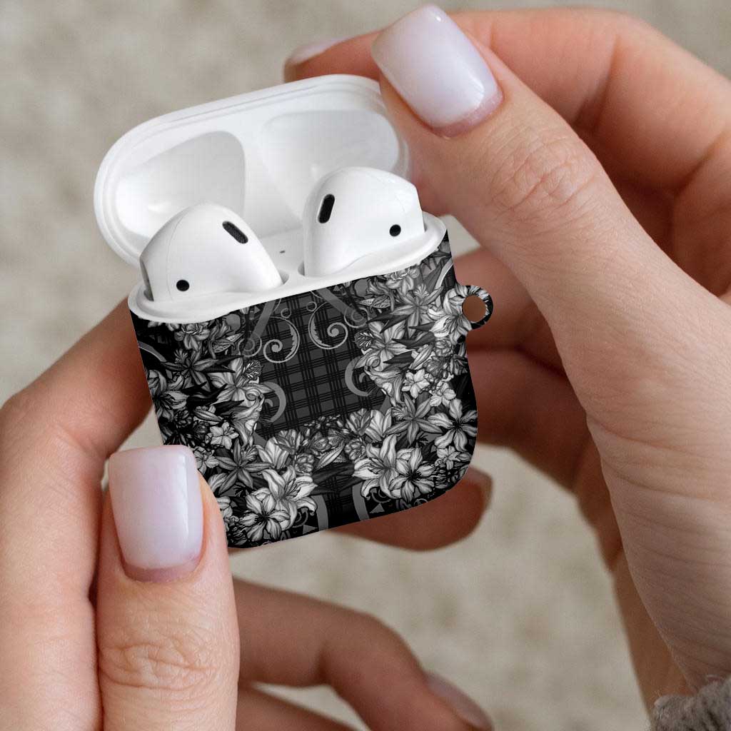 Hawaii Palaka AirPods Case Black Tribal Pattern With Tropical Flowers LT05 - Polynesian Pride