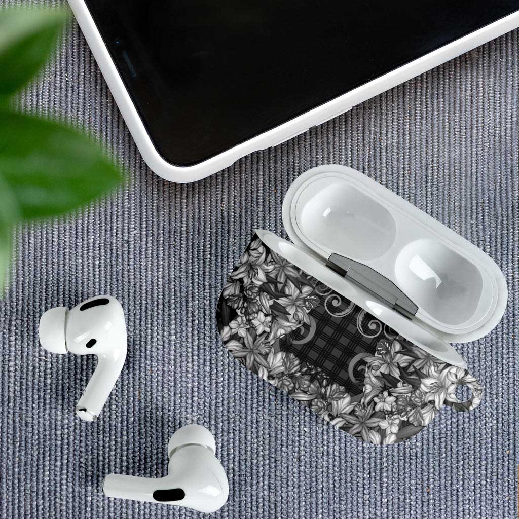 Hawaii Palaka AirPods Case Black Tribal Pattern With Tropical Flowers LT05 - Polynesian Pride