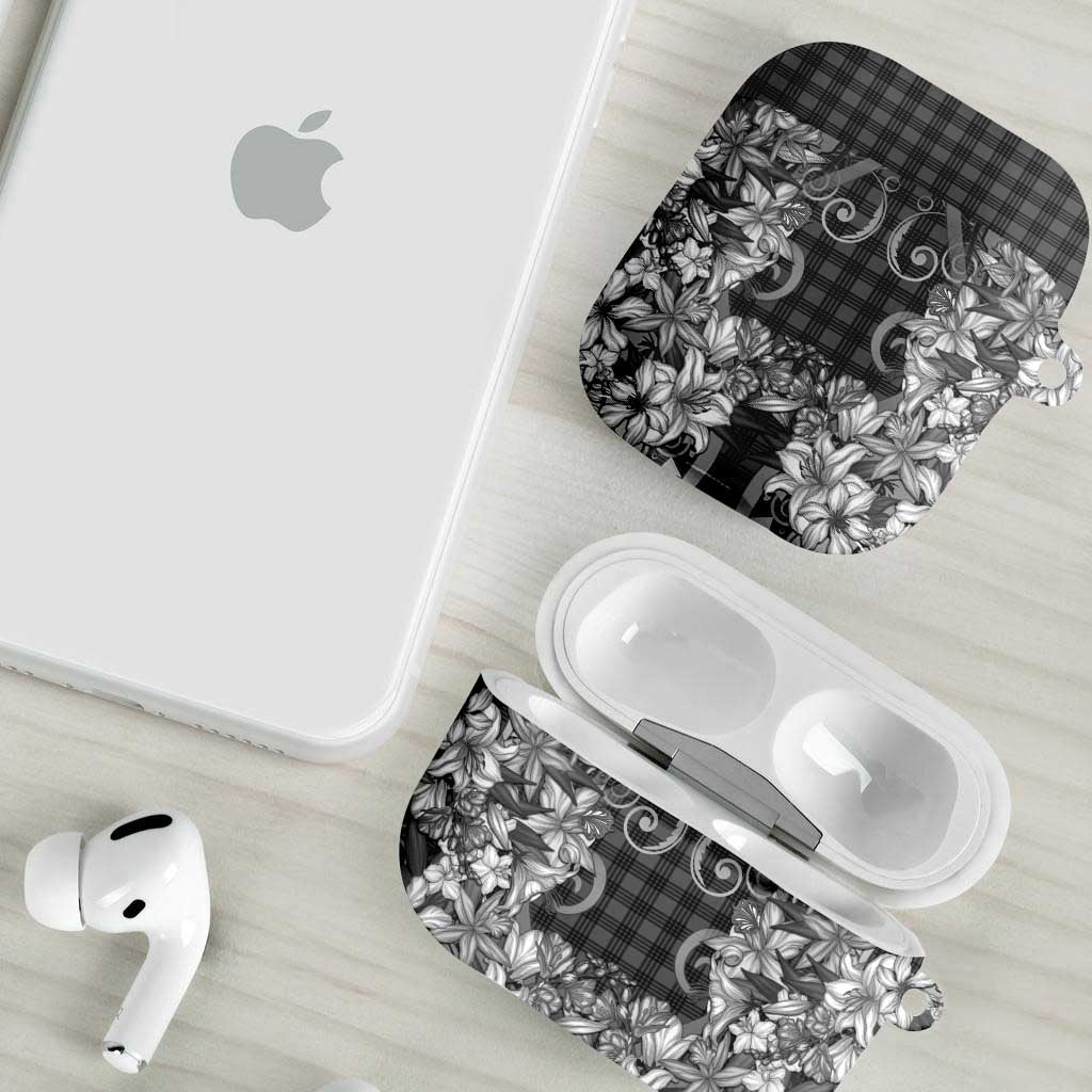 Hawaii Palaka AirPods Case Black Tribal Pattern With Tropical Flowers LT05 - Polynesian Pride