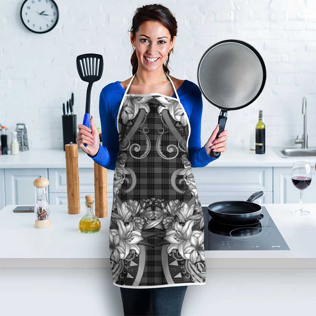 Hawaii Palaka Apron Black Tribal Pattern With Tropical Flowers - Polynesian Pride
