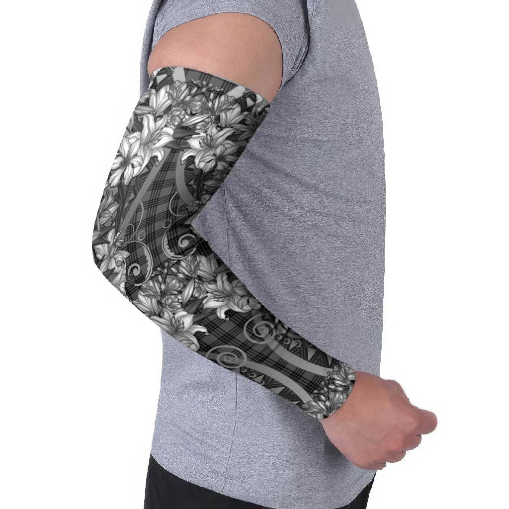 Hawaii Palaka Arm Sleeves Black Tribal Pattern With Tropical Flowers - Polynesian Pride
