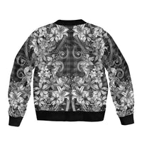 Hawaii Palaka Bomber Jacket Black Tribal Pattern With Tropical Flowers - Polynesian Pride