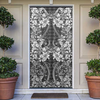 Hawaii Palaka Door Cover Black Tribal Pattern With Tropical Flowers LT05 Black - Polynesian Pride