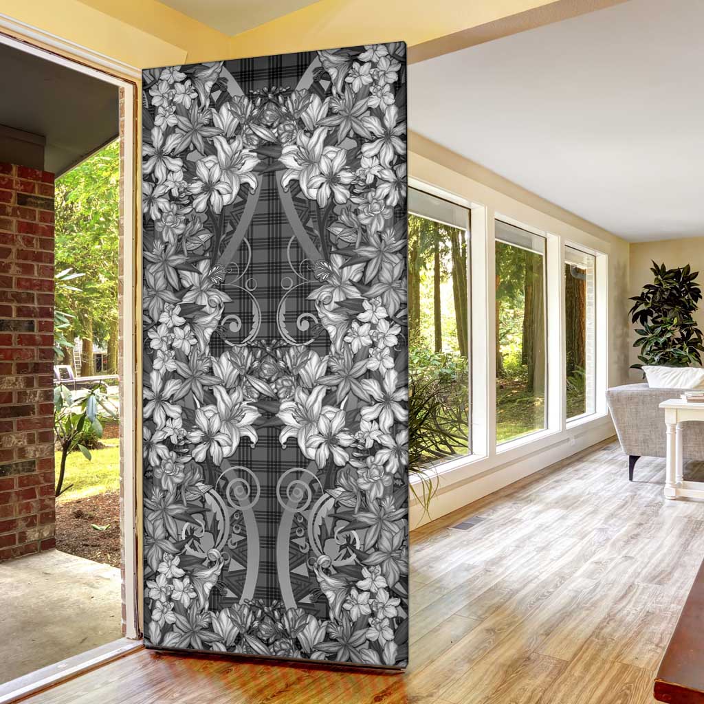 Hawaii Palaka Door Cover Black Tribal Pattern With Tropical Flowers LT05 - Polynesian Pride