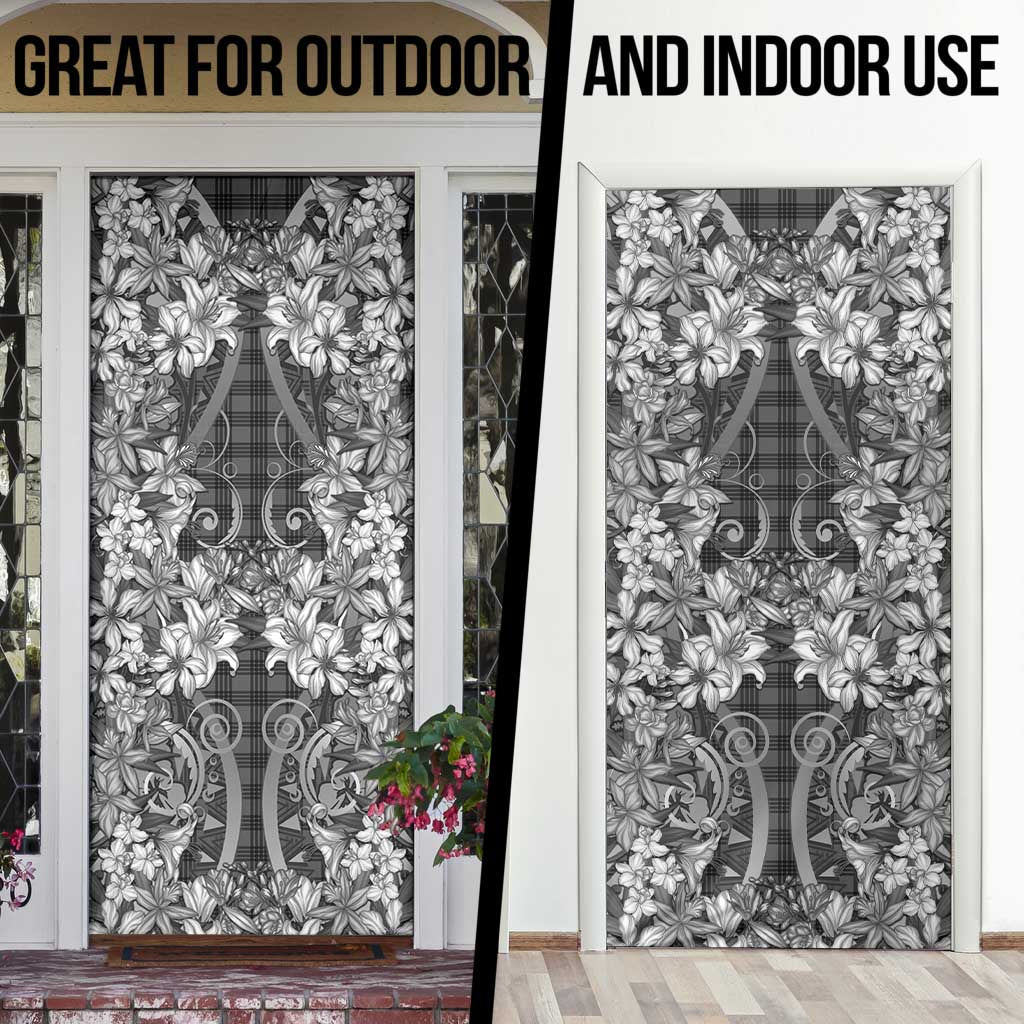 Hawaii Palaka Door Cover Black Tribal Pattern With Tropical Flowers LT05 - Polynesian Pride