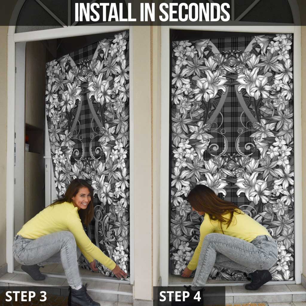 Hawaii Palaka Door Cover Black Tribal Pattern With Tropical Flowers LT05 - Polynesian Pride