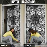 Hawaii Palaka Door Cover Black Tribal Pattern With Tropical Flowers LT05 - Polynesian Pride