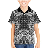 Hawaii Palaka Family Matching Mermaid Dress and Hawaiian Shirt Black Tribal Pattern With Tropical Flowers LT05 Son's Shirt Black - Polynesian Pride