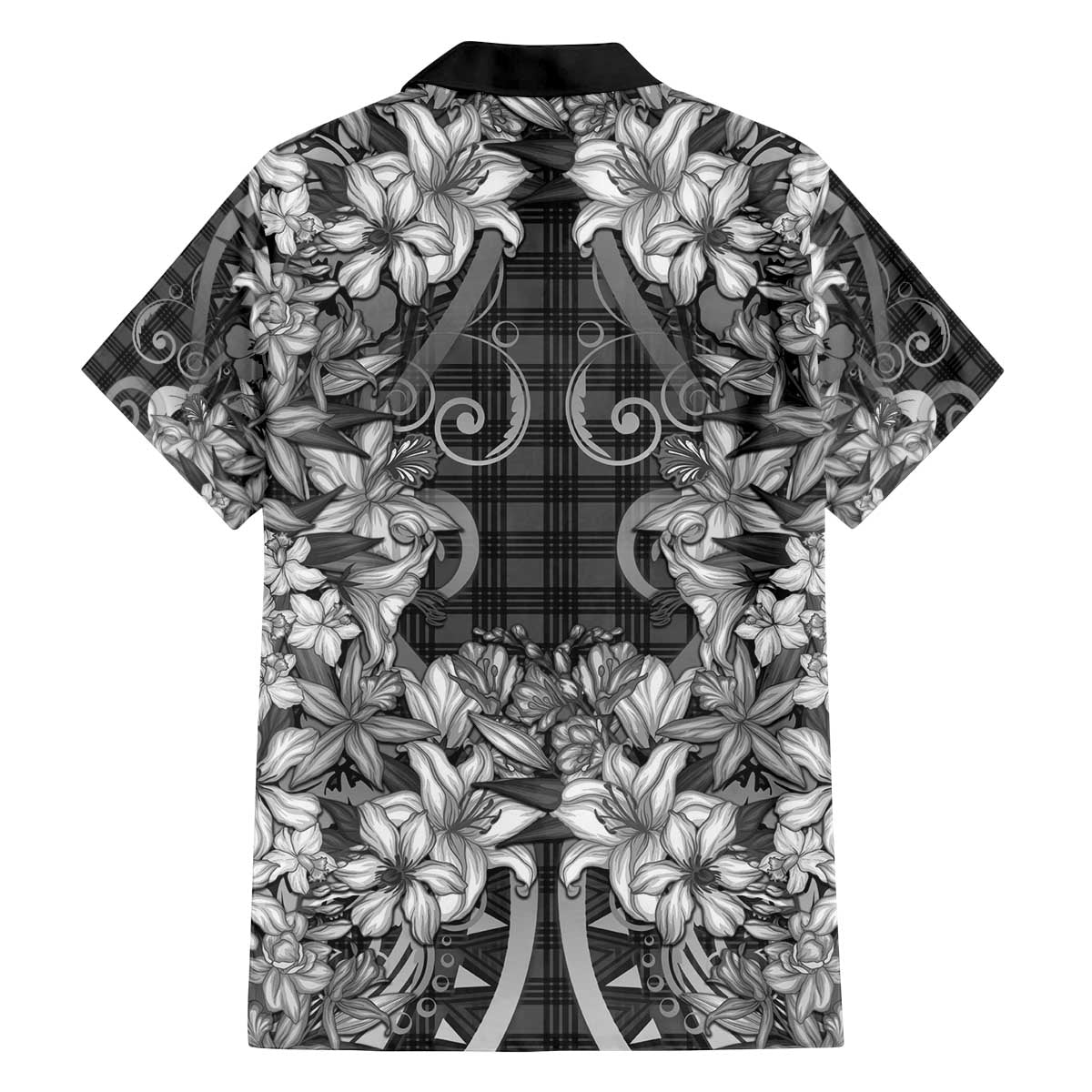 Hawaii Palaka Family Matching Off The Shoulder Long Sleeve Dress and Hawaiian Shirt Black Tribal Pattern With Tropical Flowers LT05 - Polynesian Pride