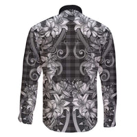 Hawaii Palaka Family Matching Off The Shoulder Long Sleeve Dress and Hawaiian Shirt Black Tribal Pattern With Tropical Flowers LT05 - Polynesian Pride