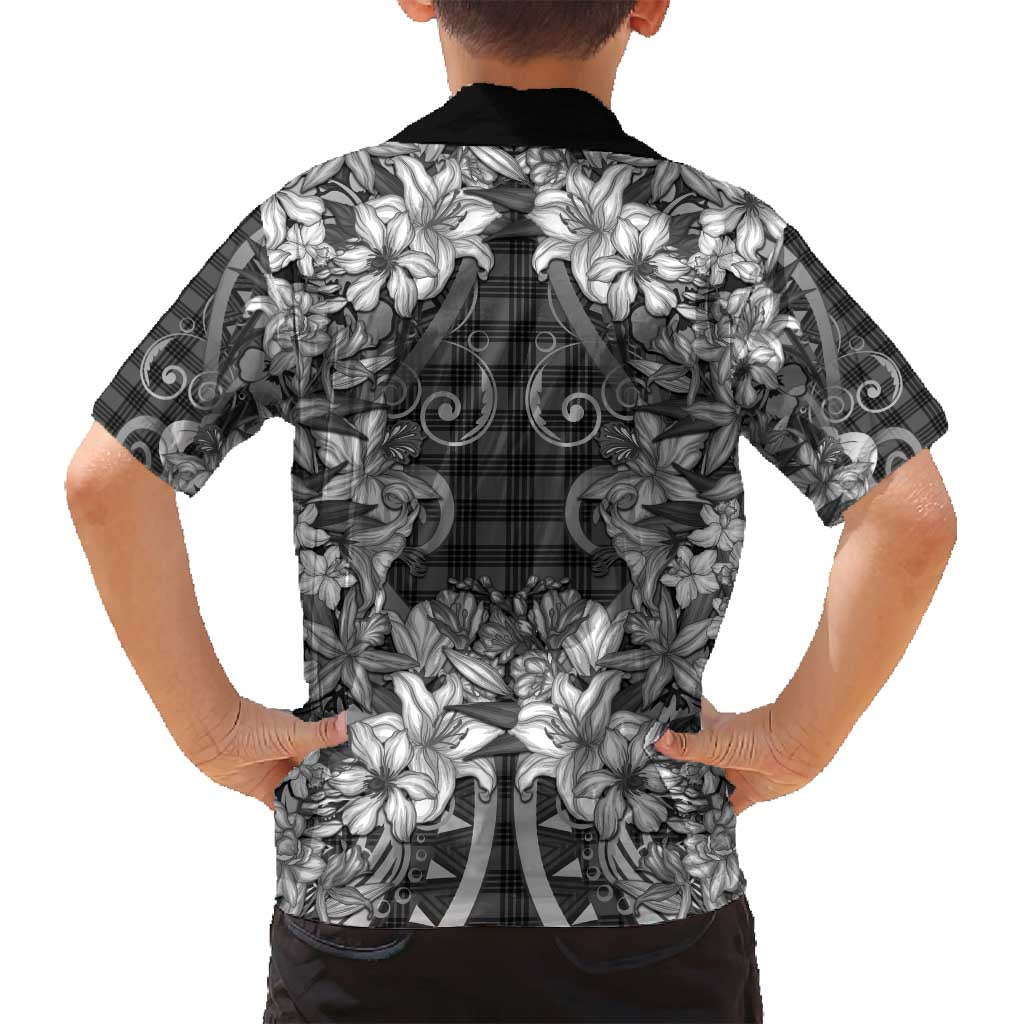 Hawaii Palaka Family Matching Summer Maxi Dress and Hawaiian Shirt Black Tribal Pattern With Tropical Flowers LT05 - Polynesian Pride