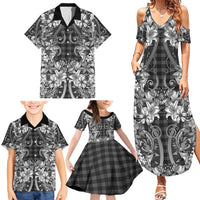 Hawaii Palaka Family Matching Summer Maxi Dress and Hawaiian Shirt Black Tribal Pattern With Tropical Flowers LT05 - Polynesian Pride