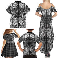 Hawaii Palaka Family Matching Summer Maxi Dress and Hawaiian Shirt Black Tribal Pattern With Tropical Flowers LT05 - Polynesian Pride