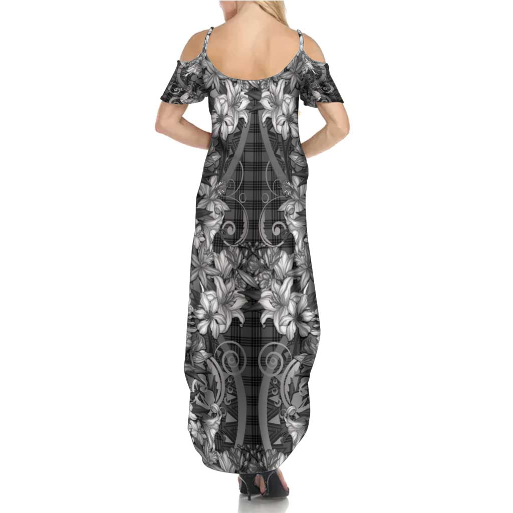 Hawaii Palaka Family Matching Summer Maxi Dress and Hawaiian Shirt Black Tribal Pattern With Tropical Flowers LT05 - Polynesian Pride