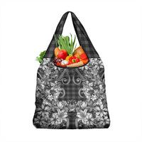 Hawaii Palaka Grocery Bag Black Tribal Pattern With Tropical Flowers LT05 1-pack One Size Black - Polynesian Pride
