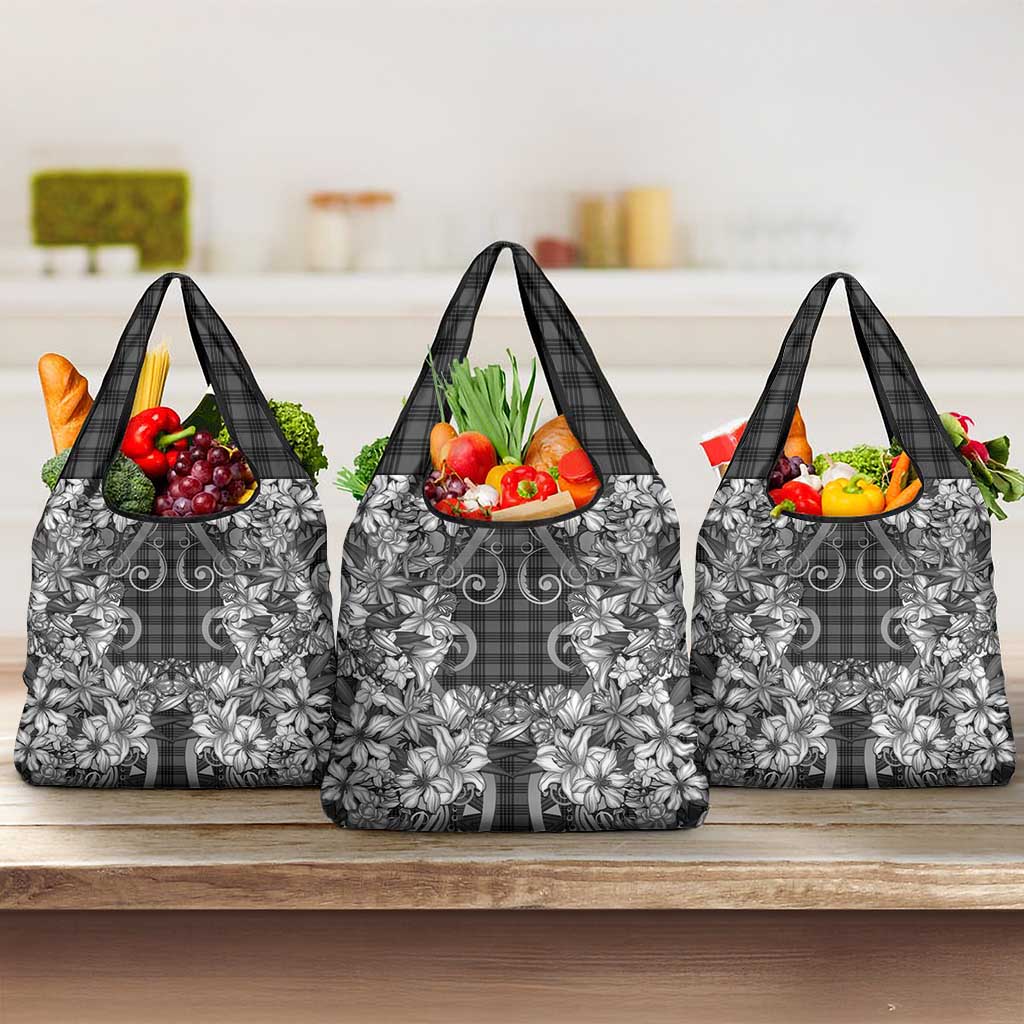 Hawaii Palaka Grocery Bag Black Tribal Pattern With Tropical Flowers LT05 3-pack One Size Black - Polynesian Pride