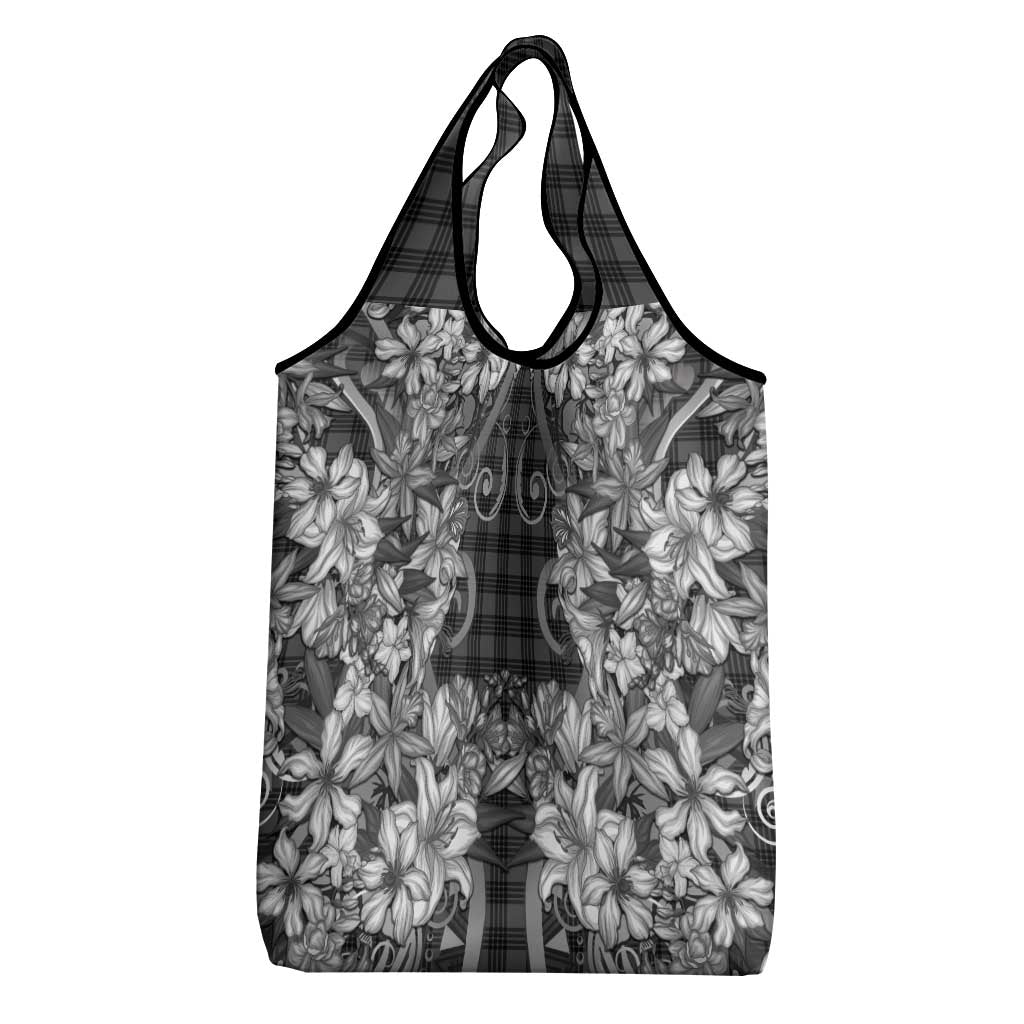 Hawaii Palaka Grocery Bag Black Tribal Pattern With Tropical Flowers LT05 - Polynesian Pride