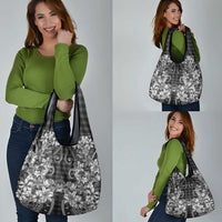 Hawaii Palaka Grocery Bag Black Tribal Pattern With Tropical Flowers LT05 - Polynesian Pride