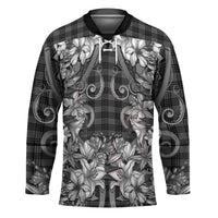 Hawaii Palaka Hockey Jersey Black Tribal Pattern With Tropical Flowers - Polynesian Pride