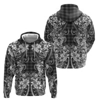 Hawaii Palaka Hoodie Black Tribal Pattern With Tropical Flowers - Polynesian Pride