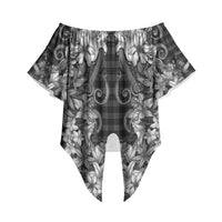 Hawaii Palaka Off Shoulder Wrap Waist Top Black Tribal Pattern With Tropical Flowers LT05 Black - Polynesian Pride