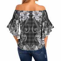Hawaii Palaka Off Shoulder Wrap Waist Top Black Tribal Pattern With Tropical Flowers LT05 - Polynesian Pride
