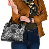 Hawaii Palaka Shoulder Handbag Black Tribal Pattern With Tropical Flowers - Polynesian Pride