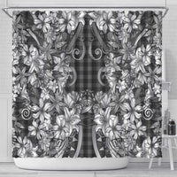Hawaii Palaka Shower Curtain Black Tribal Pattern With Tropical Flowers LT05 - Polynesian Pride