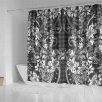 Hawaii Palaka Shower Curtain Black Tribal Pattern With Tropical Flowers LT05 - Polynesian Pride