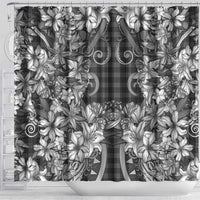 Hawaii Palaka Shower Curtain Black Tribal Pattern With Tropical Flowers LT05 - Polynesian Pride