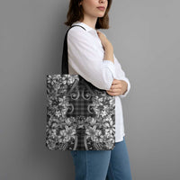 Hawaii Palaka Tote Bag Black Tribal Pattern With Tropical Flowers LT05 - Polynesian Pride