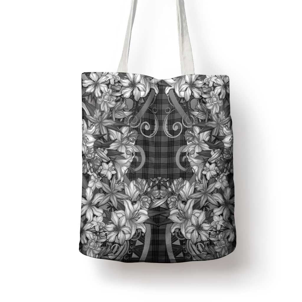 Hawaii Palaka Tote Bag Black Tribal Pattern With Tropical Flowers LT05 - Polynesian Pride
