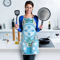 Hawaii Cyan Palaka Apron With Tapa Pattern Tropical Flowers - Polynesian Pride