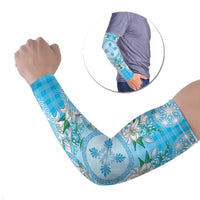 Hawaii Cyan Palaka Arm Sleeves With Tapa Pattern Tropical Flowers LT05 Set of 2 Cyan - Polynesian Pride