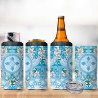 Hawaii Cyan Palaka 4 in 1 Can Cooler Tumbler With Tapa Pattern Tropical Flowers LT05 - Polynesian Pride