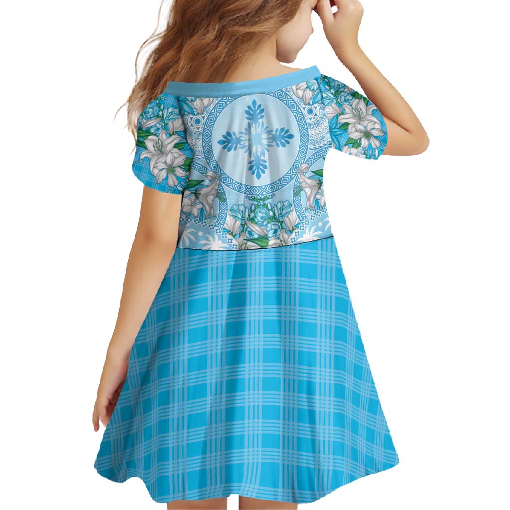 Hawaii Cyan Palaka Family Matching Mermaid Dress and Hawaiian Shirt With Tapa Pattern Tropical Flowers LT05 - Polynesian Pride