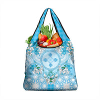 Hawaii Cyan Palaka Grocery Bag With Tapa Pattern Tropical Flowers LT05 1-pack One Size Cyan - Polynesian Pride