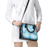 Hawaii Cyan Palaka Shoulder Handbag With Tapa Pattern Tropical Flowers - Polynesian Pride