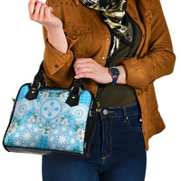 Hawaii Cyan Palaka Shoulder Handbag With Tapa Pattern Tropical Flowers - Polynesian Pride