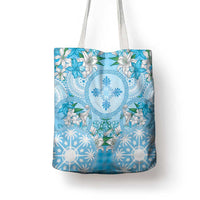 Hawaii Cyan Palaka Tote Bag With Tapa Pattern Tropical Flowers LT05 - Polynesian Pride