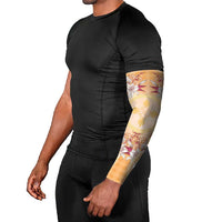 Hawaii Peach Palaka Arm Sleeves With Tapa Pattern Tropical Flowers - Polynesian Pride