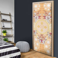 Hawaii Peach Palaka Door Cover With Tapa Pattern Tropical Flowers LT05 - Polynesian Pride