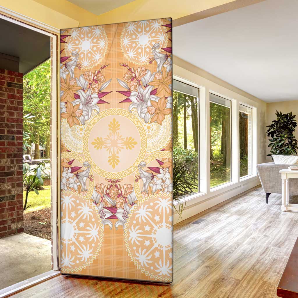 Hawaii Peach Palaka Door Cover With Tapa Pattern Tropical Flowers LT05 - Polynesian Pride