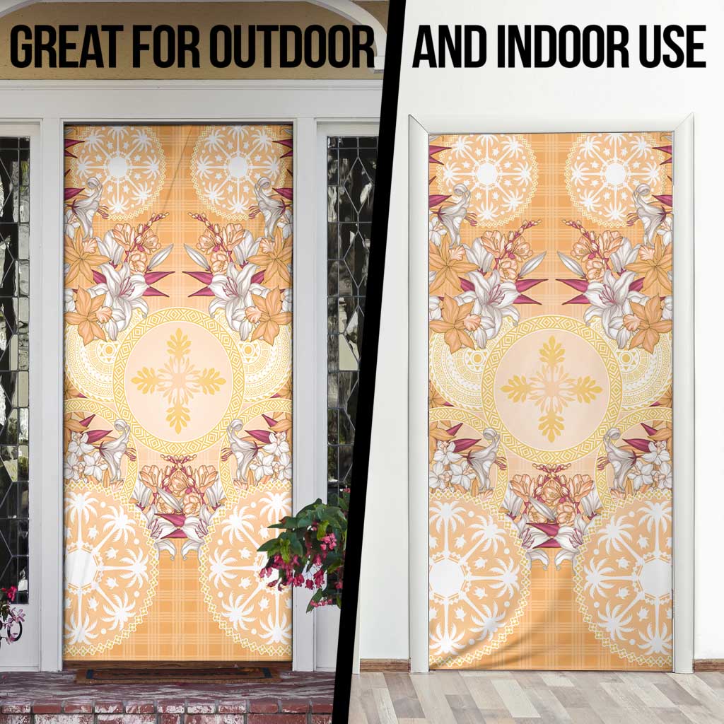 Hawaii Peach Palaka Door Cover With Tapa Pattern Tropical Flowers LT05 - Polynesian Pride